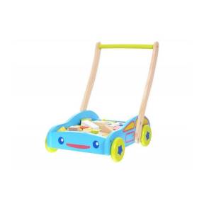 Antemergator din lemn + 40 de cuburi 2114 Ecotoys - Albastru