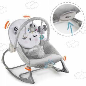 Balansoar multifunctional cu vibratii, panda, 3 jucarii, Nukido 705100, Gri