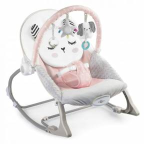 Balansoar multifunctional cu vibratii, panda, 3 jucarii, Nukido 705102, Roz