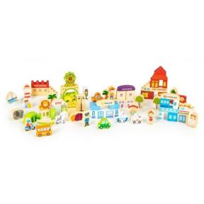 Blocuri din lemn Ecotoys HM015501 Zoo - 120 elemente
