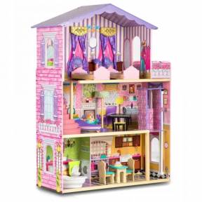Casuta de papusi din lemn cu 3 etaje, mobilier si lift Ricokids RC-807