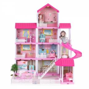 Casuta pentru papusi cu mobilier, gradina si LED-uri Ecotoys HC507639