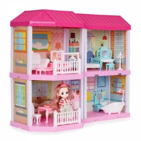 Casuta pentru papusi cu mobilier si LED-uri Ecotoys HC507651