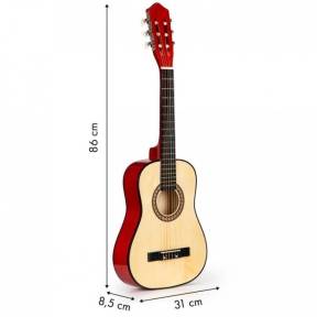 Chitara din lemn pentru copii cu 6 corzi Ecotoys HX18026-34, 86 X 31 cm - Rosu