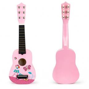 Chitara din lemn pentru copii cu corzi metalice Ecotoys F018PINK