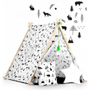 Cort de joaca pentru copii cu 2 pernite si lampa tip bec suspendat, Ricokids 740500, 107 X 116 X 110 cm - Alb