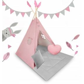 Cort de joaca pentru copii cu ghirlanda si 2 pernite Nukido 116 x 116 x 165 cm - Roz