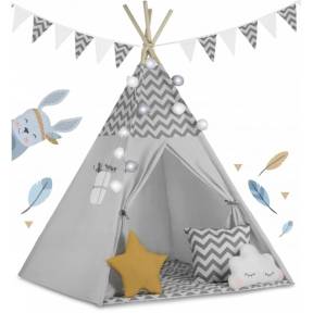 Cort de joaca pentru copii cu ghirlanda si lumini Ricokids 120 x 120 x 165 cm - Gri