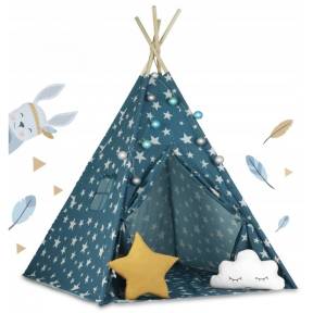 Cort De Joaca Pentru Copii Cu Lumini si 2 pernite Ricokids 120 X 120 X 165 Cm - Bleumarin cu stelute