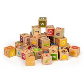 Cuburi educationale din lemn cu litere, cifre si imagini Ecotoys HM014520
