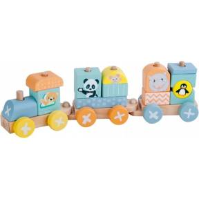 Locomotiva din lemn cu 2 vagoane si animalute Sun Baby 066