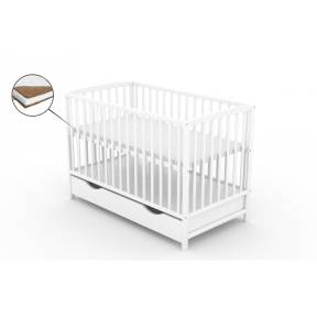Patut cu sertar VESSANTI ARES - Alb + Saltea Cocos 8 cm 