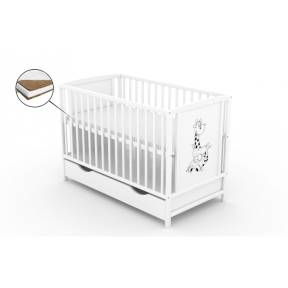 Patut cu sertar VESSANTI BERTA GIRAFA - Alb + Saltea Cocos 12 cm 