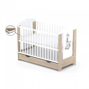 Patut cu sertar VESSANTI ELLA - Stejar cu alb - Saltea Cocos 12 cm