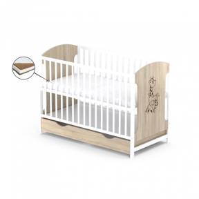 Patut cu sertar VESSANTI MILO GIRAFA - Stejar cu alb + Saltea Cocos 10 cm