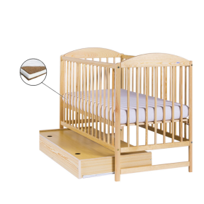 Patut Drewex Lulaya cu sertar - Natur + Saltea Cocos 10 Cm