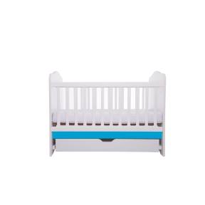 Patut VESSANTI Como cu sertar - Alb cu Albastru + Saltea cocos confort 120 x 60 x 12 cm