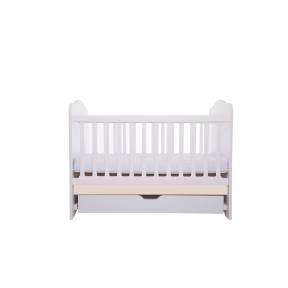 Patut VESSANTI Como cu sertar - Alb cu Bej + Saltea cocos confort 120 x 60 x 12 cm