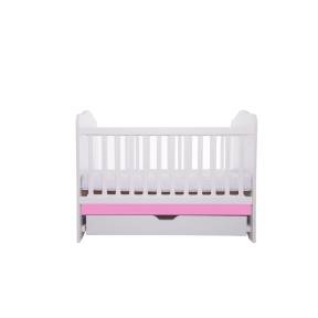 Patut VESSANTI Como cu sertar - Alb cu Roz + Saltea cocos confort 120 x 60 x 12 cm