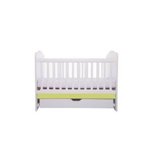 Patut VESSANTI Como cu sertar - Alb cu Verde + Saltea cocos confort 120 x 60 x 12 cm