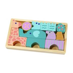 Set figurine animale din lemn ECOTOYS, cutie din lemn