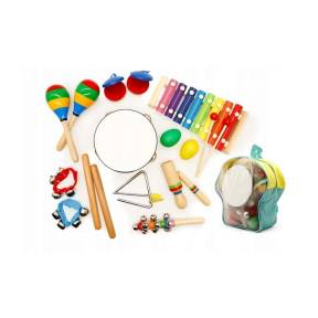 Set muzical din lemn Ecotoys MA01, 10 instrumente, Multicolor