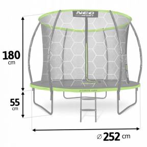 Trambulina de gradina cu plasa interioara, stalpi si scara 252 cm (8FT) Neo-Sport NS-08C221 - Verde