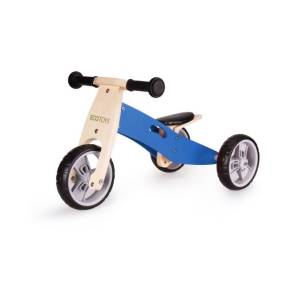 Tricicleta ECOTOYS YM-BB-01 cu pedale, 2 in 1 din lemn, albastra