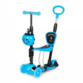 Trotineta 5 in 1 cu sezut si 3 roti cu LED Ecotoys YM-SW-6 - Albastru