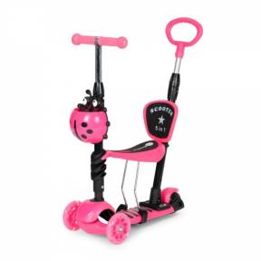 Trotineta 5 in 1 cu sezut si 3 roti cu LED Ecotoys YM-SW-6 - Roz