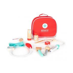 Trusa de doctor din lemn Ecotoys 4503, 10 elemente, Multicolor