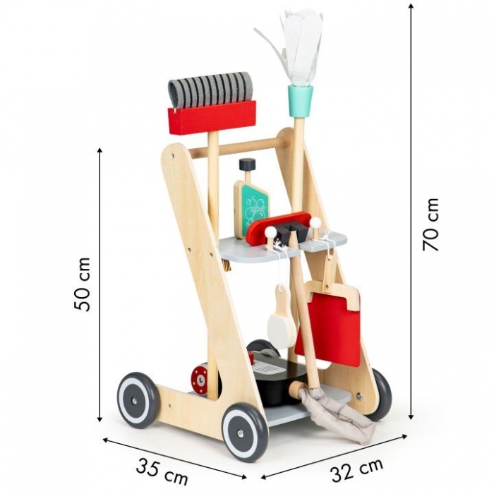 Antemergator din lemn XXL cu aspirator si elemente pentru curatenie Ecotoys 4404