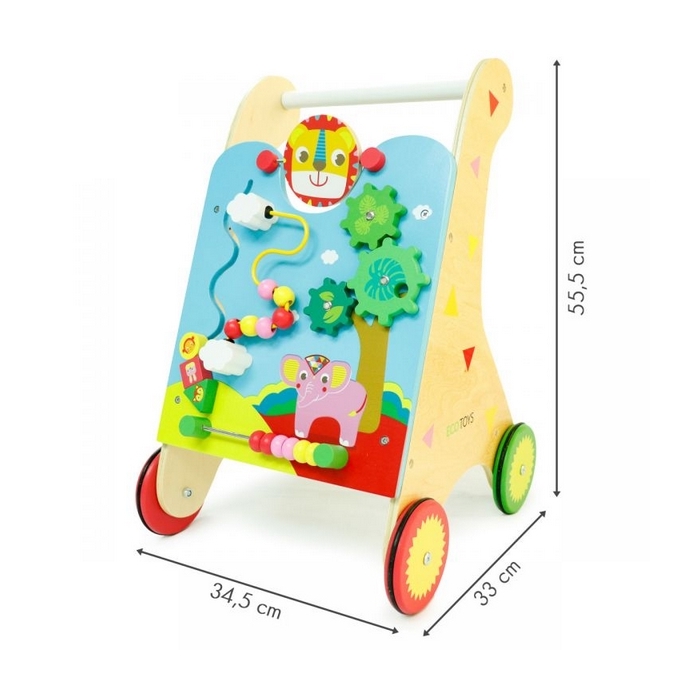Antemergator multifunctional pentru Copii din Lemn Natural Zoo ECOTOYS MA087, 3 in 1