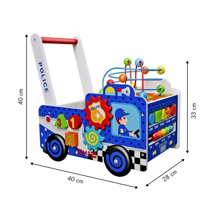 Antepremergator educational din lemn Ecotoys HM013239, masina de politie, multicolor