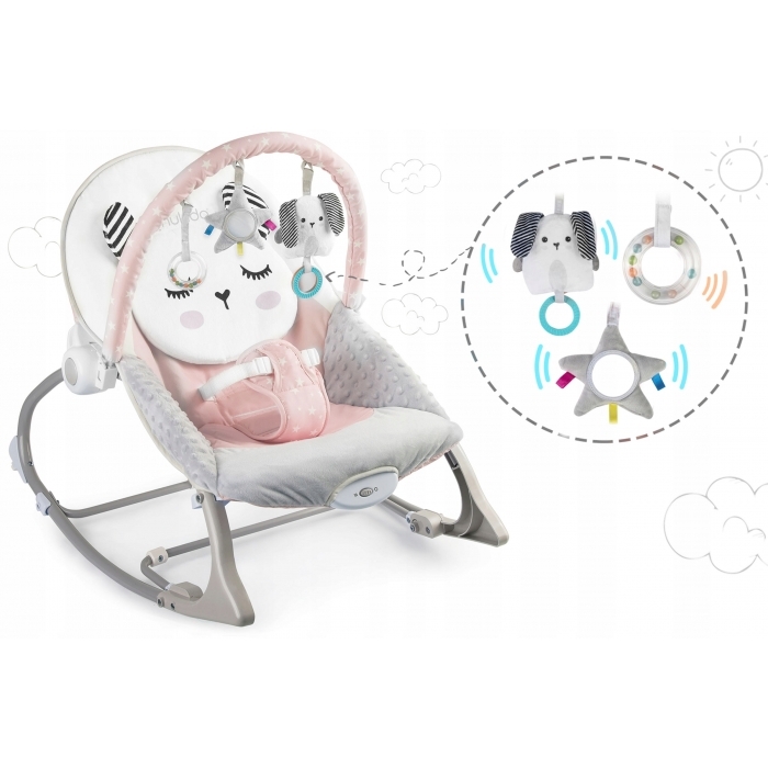 Balansoar multifunctional cu vibratii, panda, 3 jucarii, Nukido 705102, Roz
