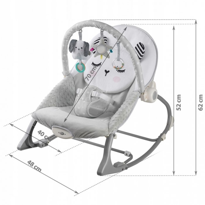 Balansoar multifunctional cu vibratii, panda, 3 jucarii, Ricokids 7323, Gri