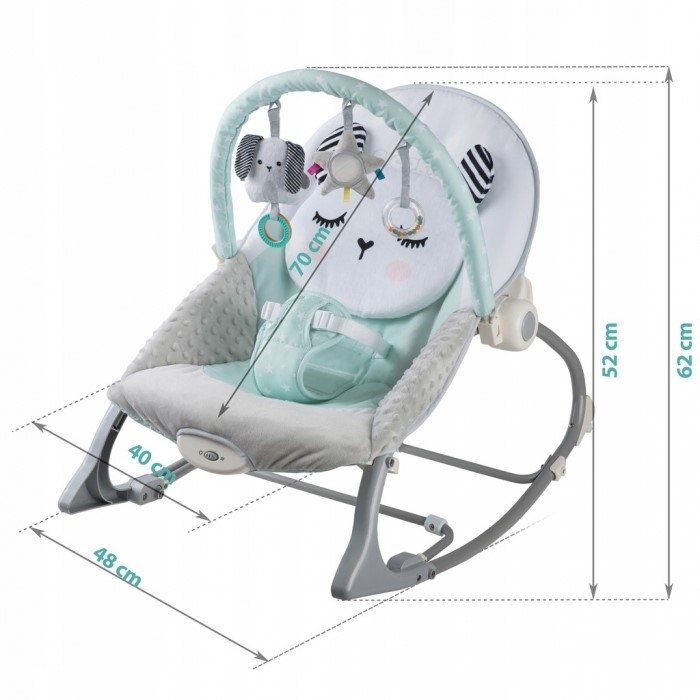 Balansoar multifunctional cu vibratii, panda, 3 jucarii, Ricokids 7324, Turcoaz