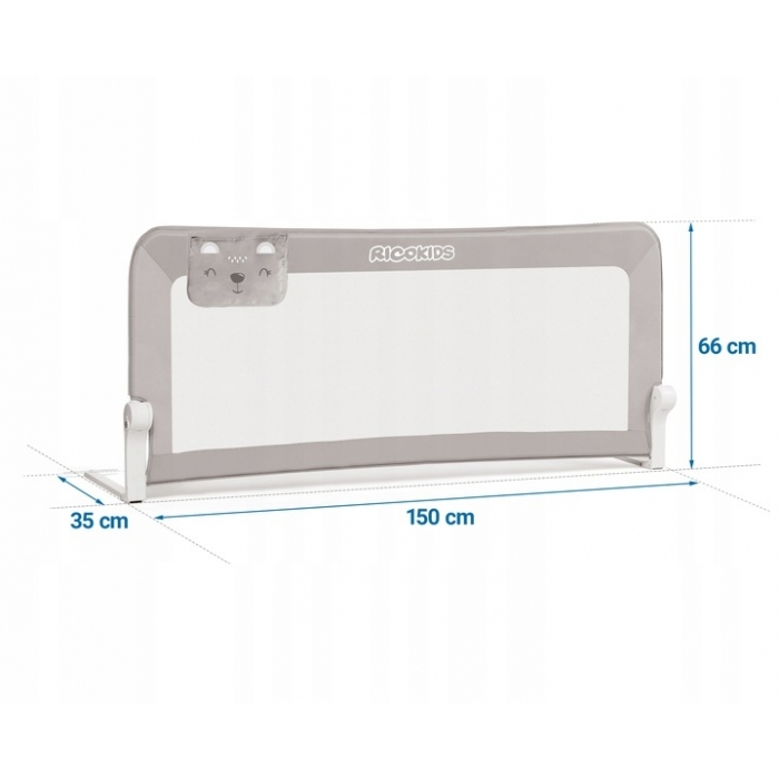 Bariera de pat Ricokids 150 x 66 x 35 cm - Gri