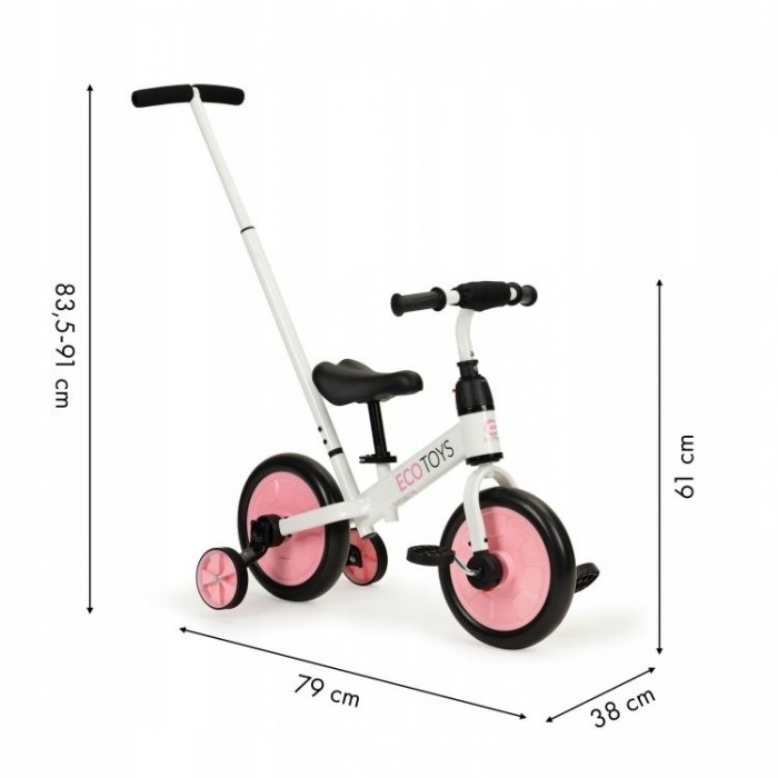 Bicicleta cu pedale si roti ajutatoare 3 in 1 Ecotoys YM-BB-12 - Pink