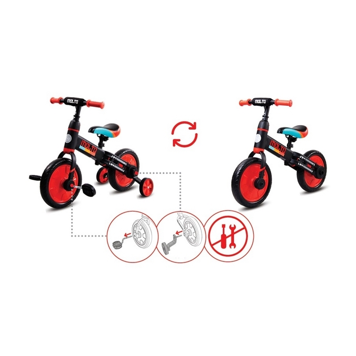 Bicicleta cu sau fara pedale si roti ajutatoare Sun Baby Molto 014 Red