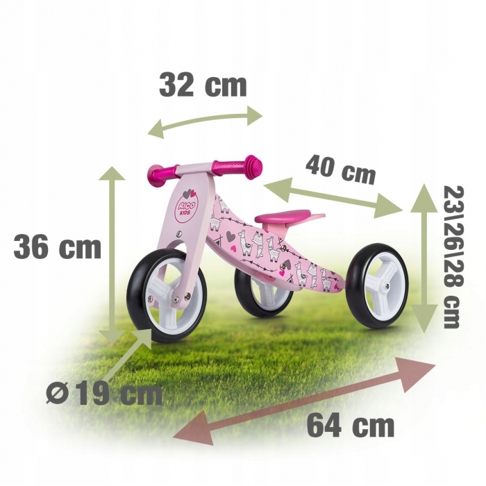 Bicicleta din lemn fara pedale 2 in 1 Ricokids RC-617, Roz