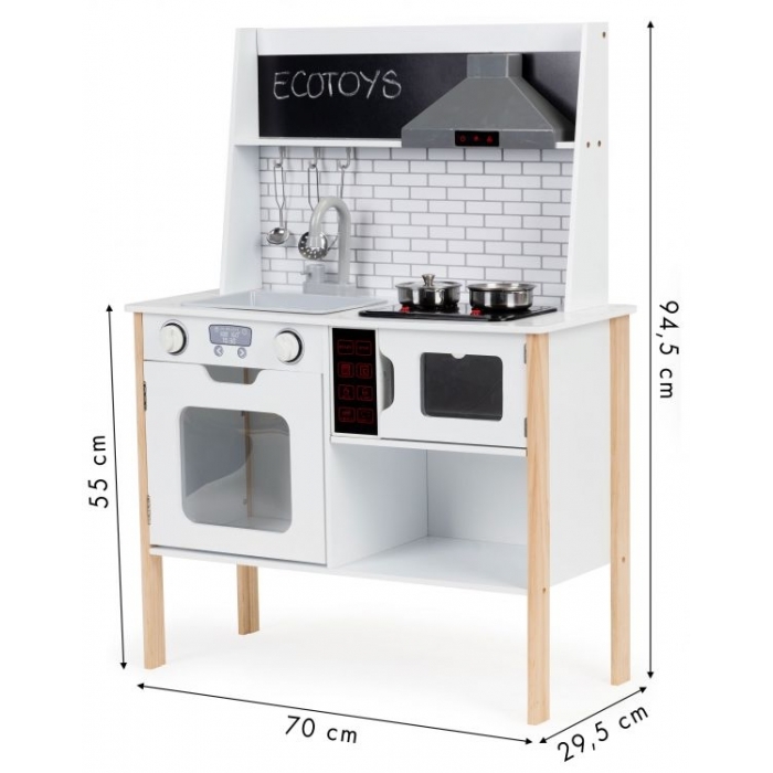 Bucatarie din lemn cu sunete, accesorii si LED-uri Ecotoys PLK537