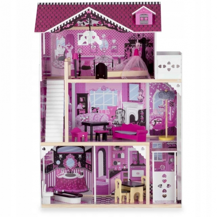 Casuta de papusi din lemn cu 3 etaje si lift Ricokids RC-806