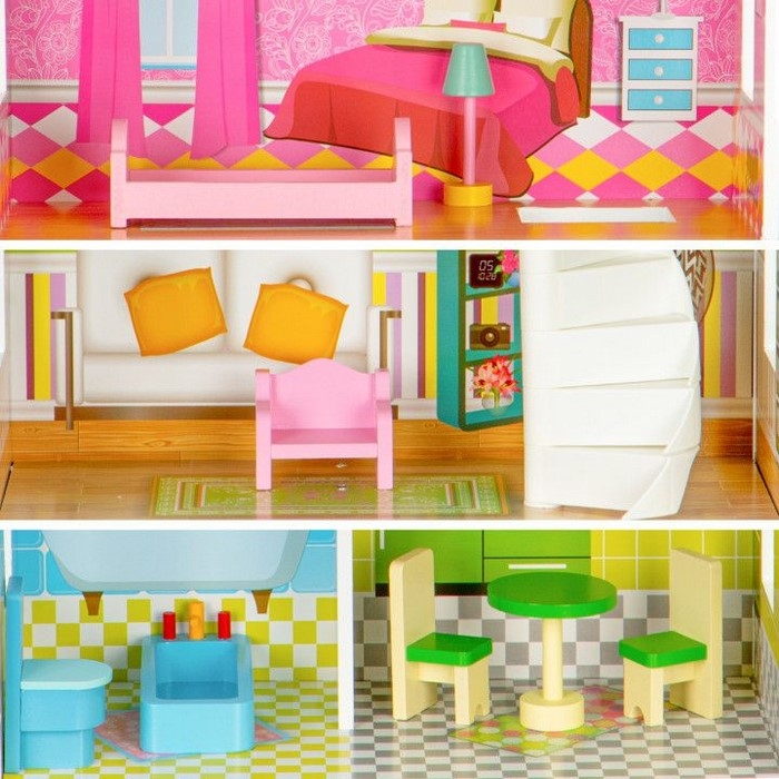 Casuta de papusi inalta din lemn cu mobilier Ecotoys W08123