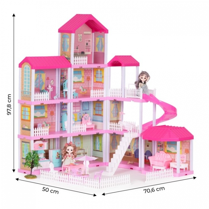Casuta pentru papusi cu mobilier, gradina si LED-uri Ecotoys HC507639