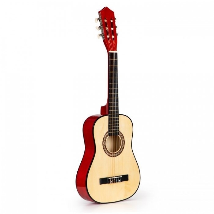 Chitara din lemn pentru copii cu 6 corzi Ecotoys HX18022-30, 76 X 28 cm - Rosu