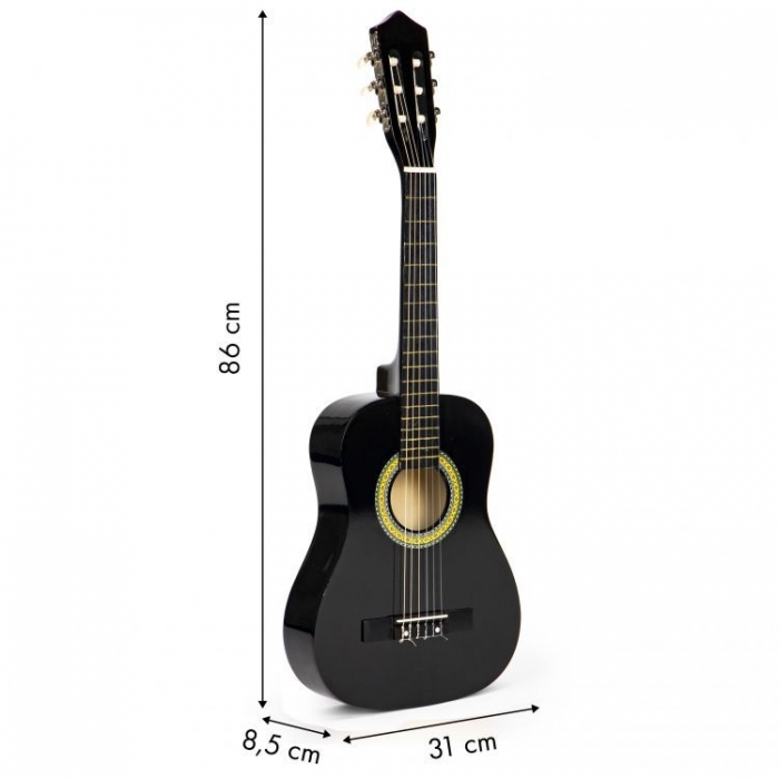 Chitara din lemn pentru copii cu 6 corzi Ecotoys HX18026-34, 86 X 31 cm - Negru