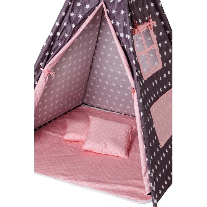 Cort de indieni TIPI-04 Ecotoys cu salteluta si perne - Pink Star
