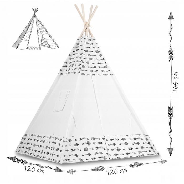 Cort de joaca pentru copii cu ghirlanda, 3 pernite si lampa LED cactus, Ricokids 740402, 120 X 120 X 165 cm - Alb