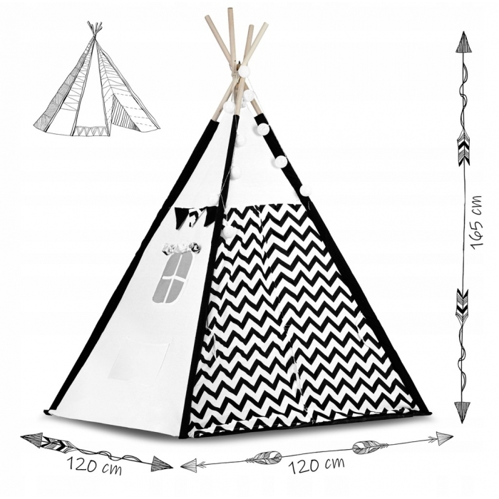 Cort de joaca pentru copii cu ghirlanda,lumini si 2 pernite Ricokids 740005, 120 X 120 X 165 cm - Panda